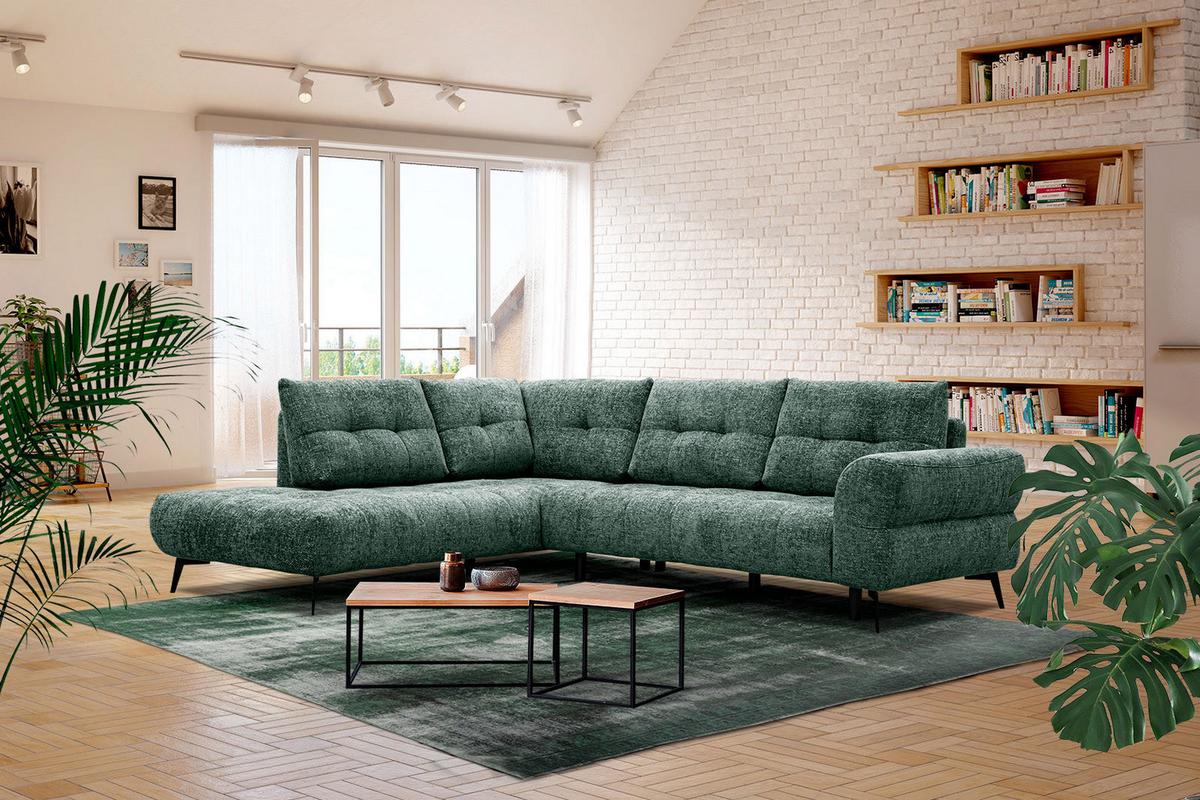 ECKSOFA SALVINI 5-Sitzer, smaragdgrün - Smaragdgrün/Schwarz, Holzwerkstoff/Textil (158/292cm) - Wozimo