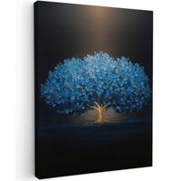 LEINWANDBILD Baum - Blau - Blätter - Pinselstriche Wandbild Wohnzimmer 60x80 cm - Blau, Textil (60/80cm) - MuchoWow