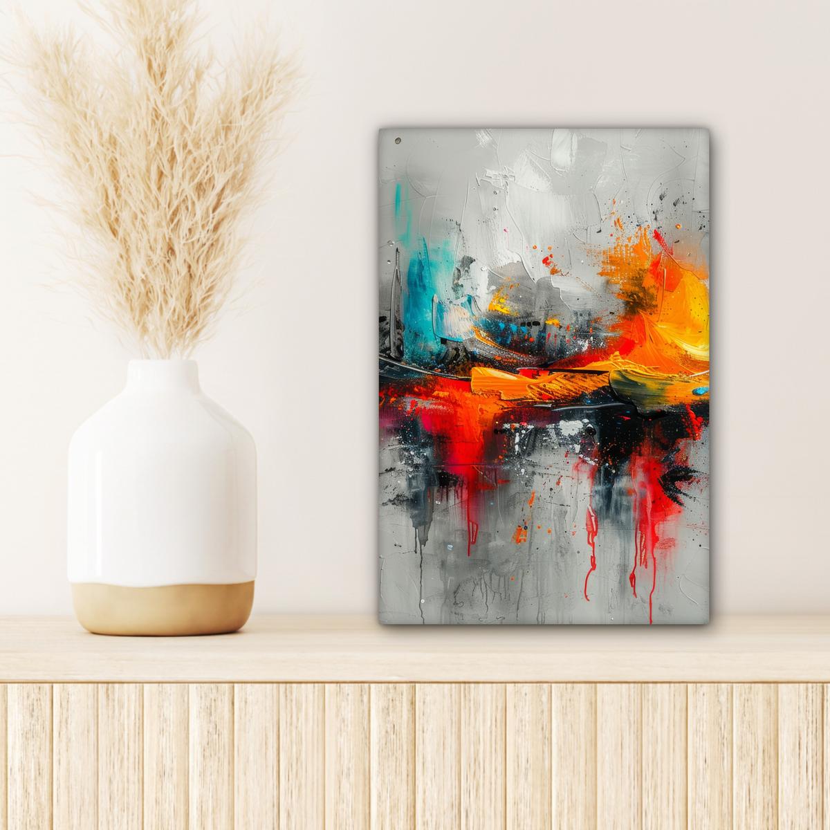LEINWANDBILD Moderne Kunst - Orange - Grau - Abstrakt Deko Wohnzimmer 20x30 cm - Hellgrau, Textil (20/30cm) - MuchoWow