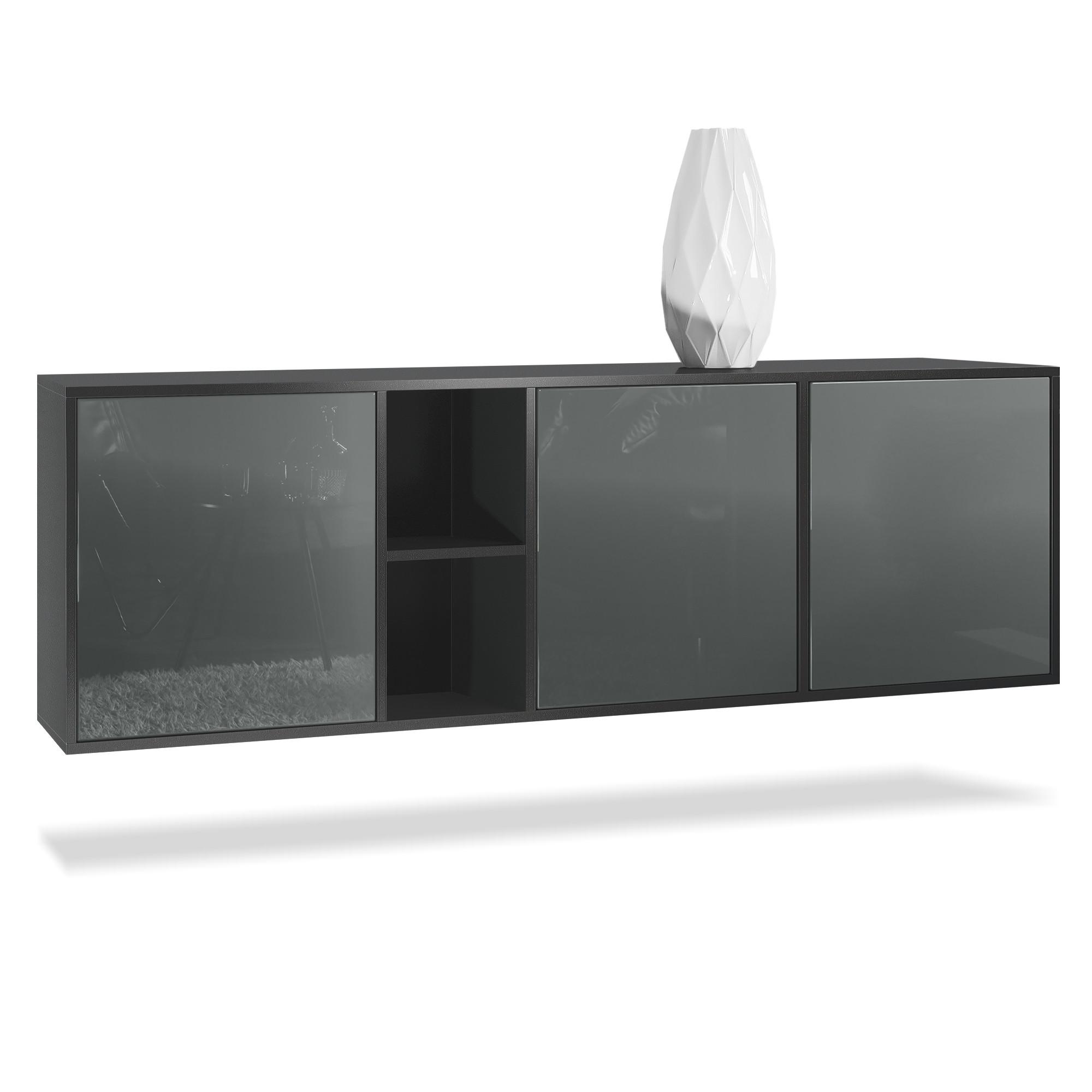 SIDEBOARD Cuba Türen in Grau Hochglanz - Grau, Holzwerkstoff (182/53/35cm) - Vladon