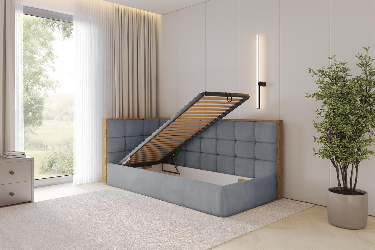 EINZELLBETT Jugendbett mit Bettkasten, Rechts - SOVY 90x200 Grau - Blaugrau, Holzwerkstoff/Textil (90/200cm) - ALTDECOR