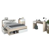 JUGENDZIMMER Akazie, weiß, Komplett-Set mit Stauraumbett 160x200, Schreibtisch, Kommode - Silberfarben/Weiß, Holzwerkstoff/Kunststoff (170/82/220cm) - Parisot Meuble