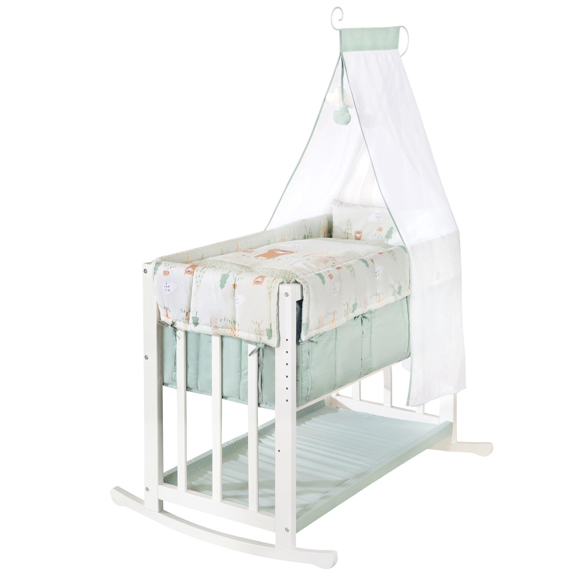 BEISTELLBETT Woodland Buddies 4in1 Set 90 x 45 cm - Weiß/Hellgrün, Holzwerkstoff/Textil (45/90cm) - Roba
