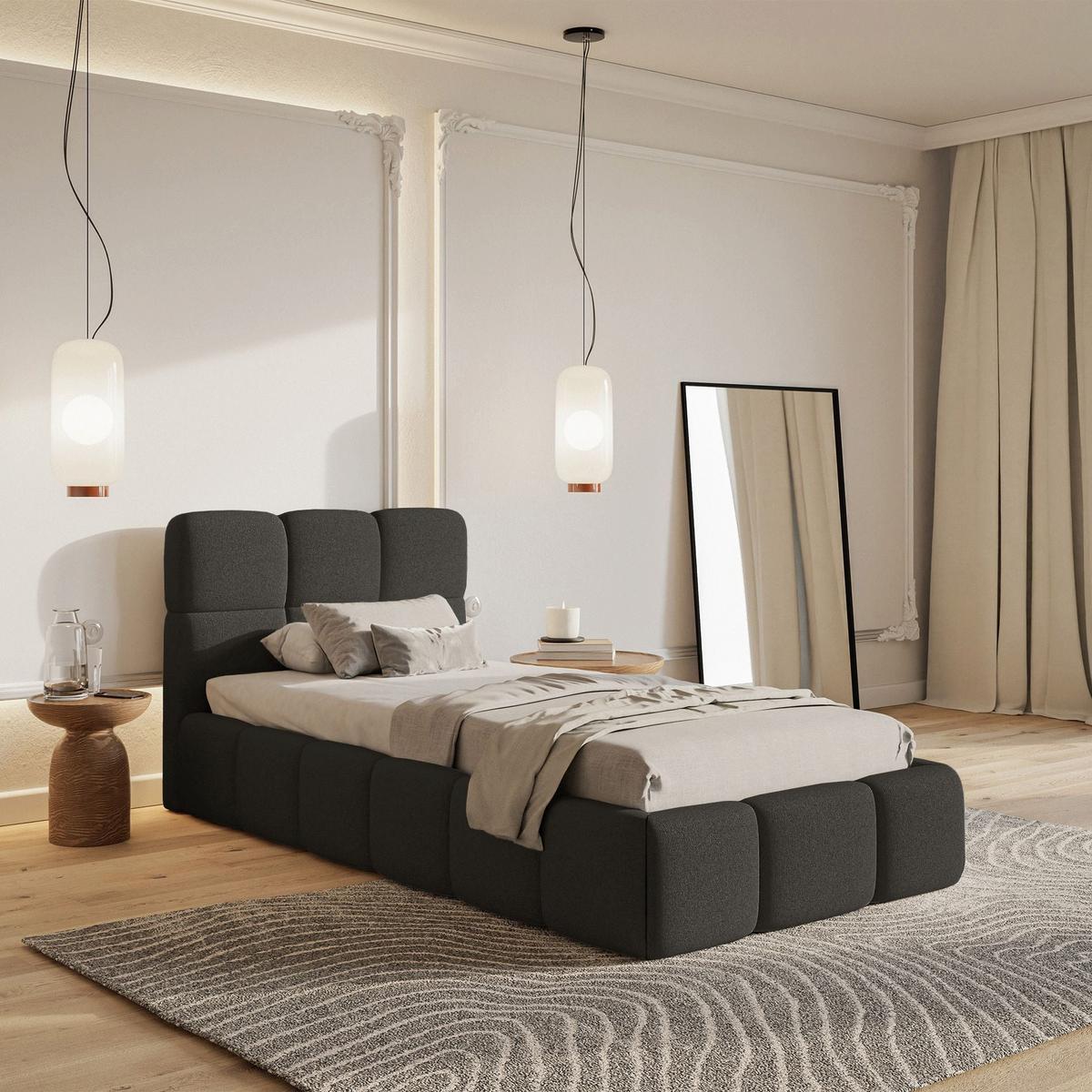 POLSTERBETT Cloudy Graphit Chenille, 90x200 cm - Graphitfarben/Schwarz, Kunststoff/Textil (90/200cm) - Selsey
