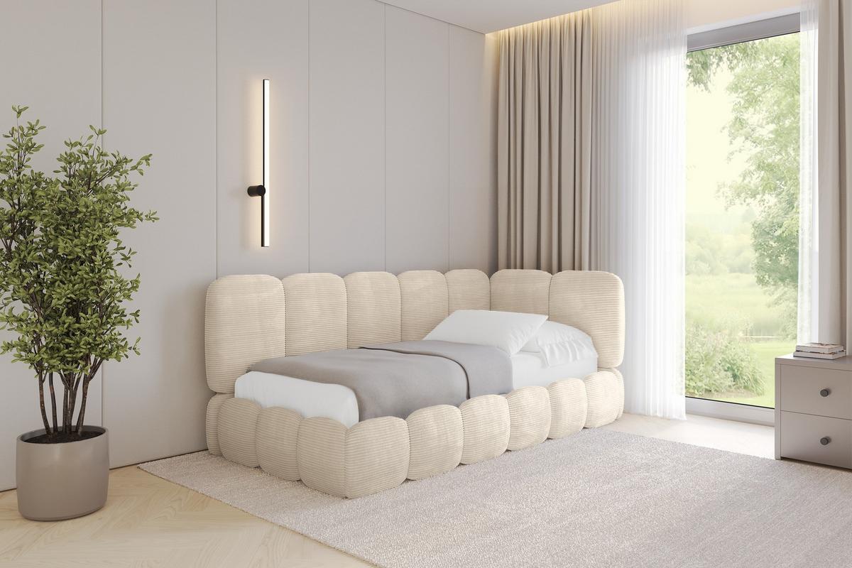 EINZELLBETT Jugendbett mit Bettkasten, Links - AVRY 80x200 Beige - Beige/Creme, Holzwerkstoff/Textil (80/200cm) - ALTDECOR