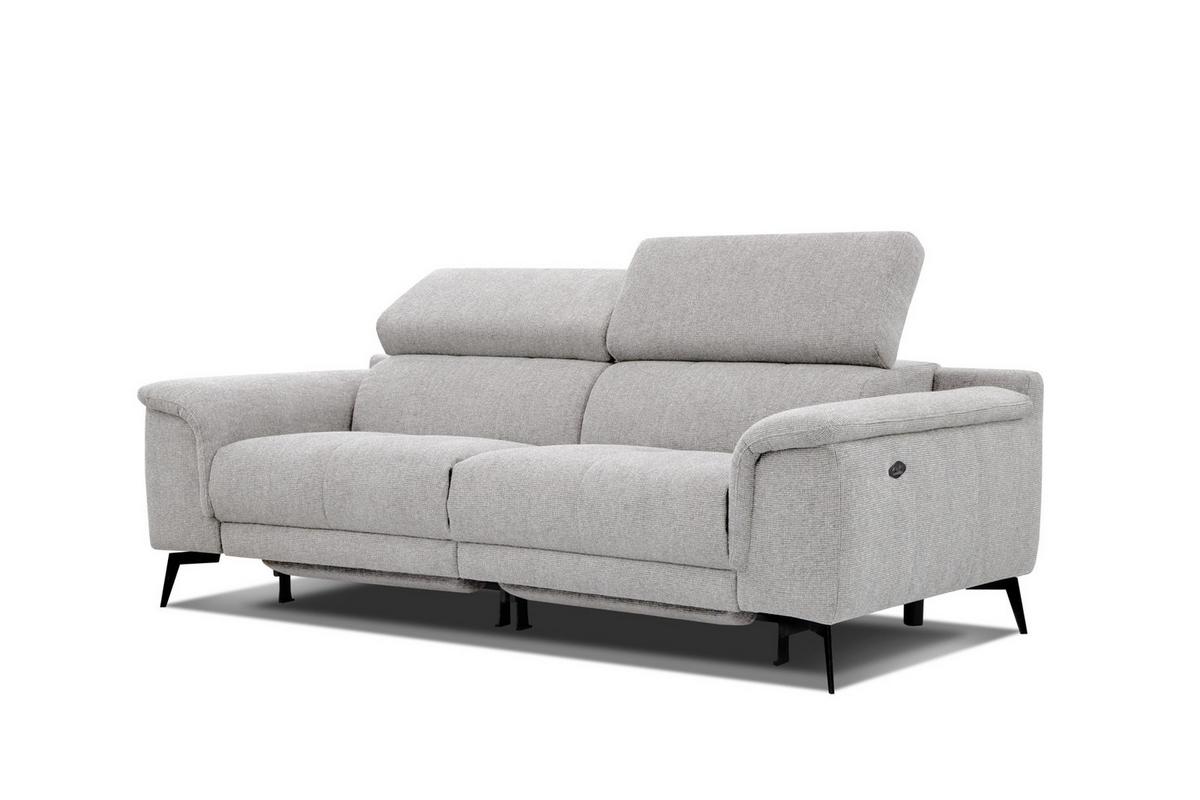 RELAXSOFA FIERO 3-Sitzer mit 2 Relaxfunktionen, hellgrau - Hellgrau/Schwarz, Holzwerkstoff/Textil (212/82/103cm) - Wozimo