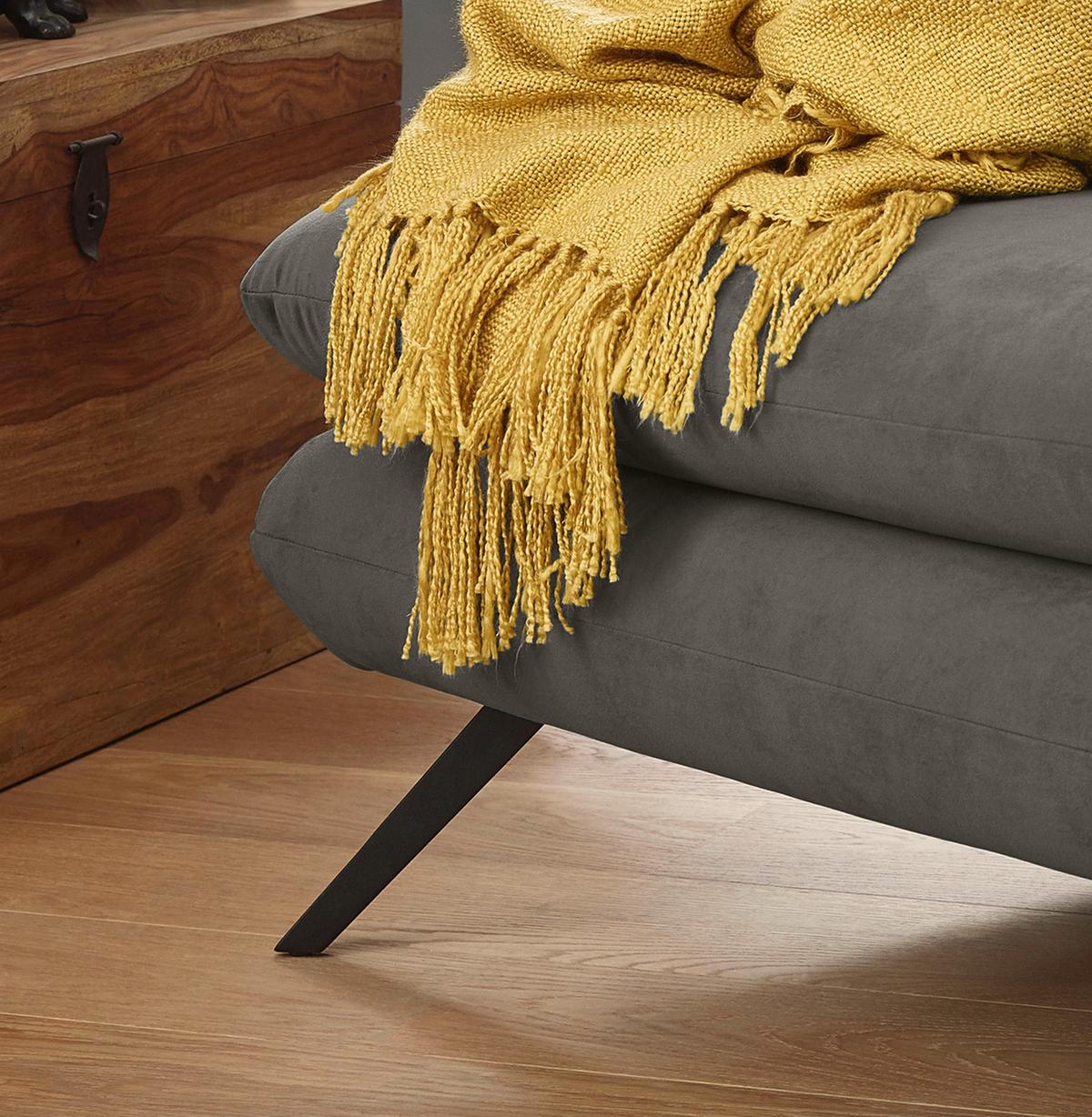 LONGSEAT CHAMRE Steingrau Velvet - Schwarz/Grau, Textil/Metall (130/95/160cm) - KAWOLA