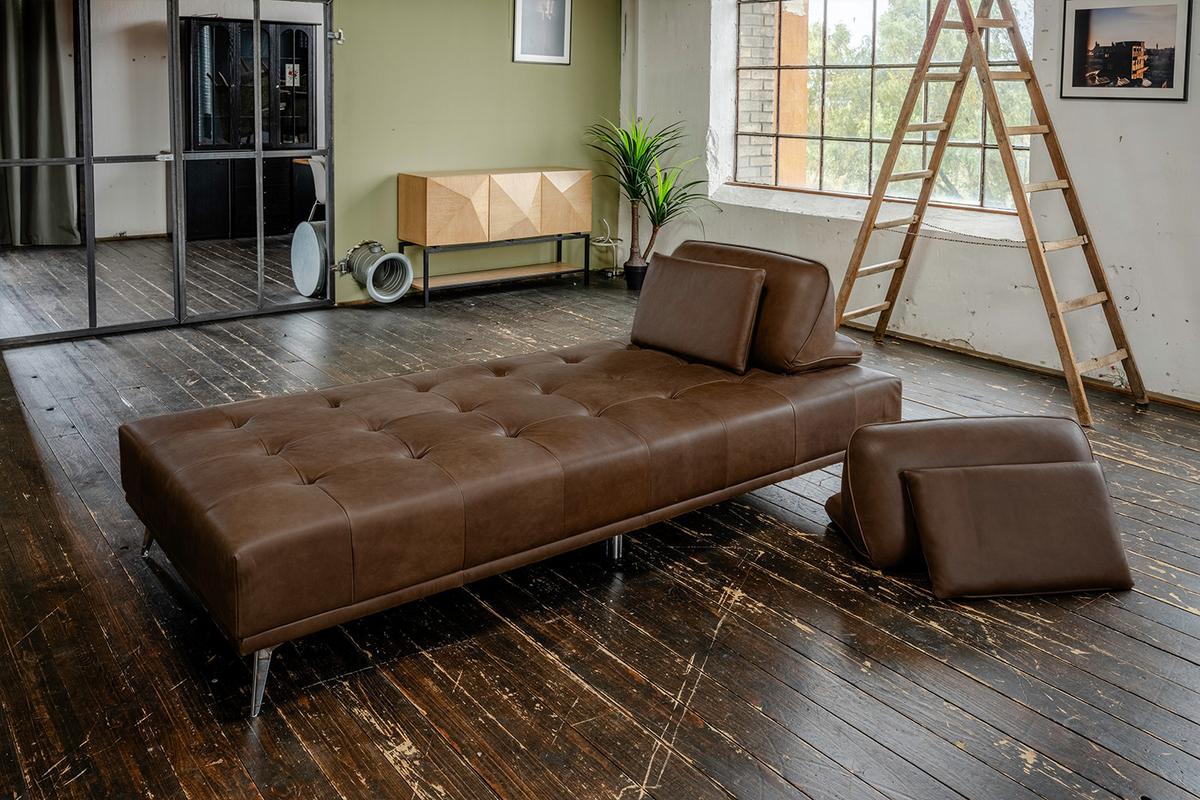 SOFA WIOLO Dunkelbraun Leder - Dunkelbraun/Silberfarben, Leder/Metall (240/83/110cm) - KAWOLA