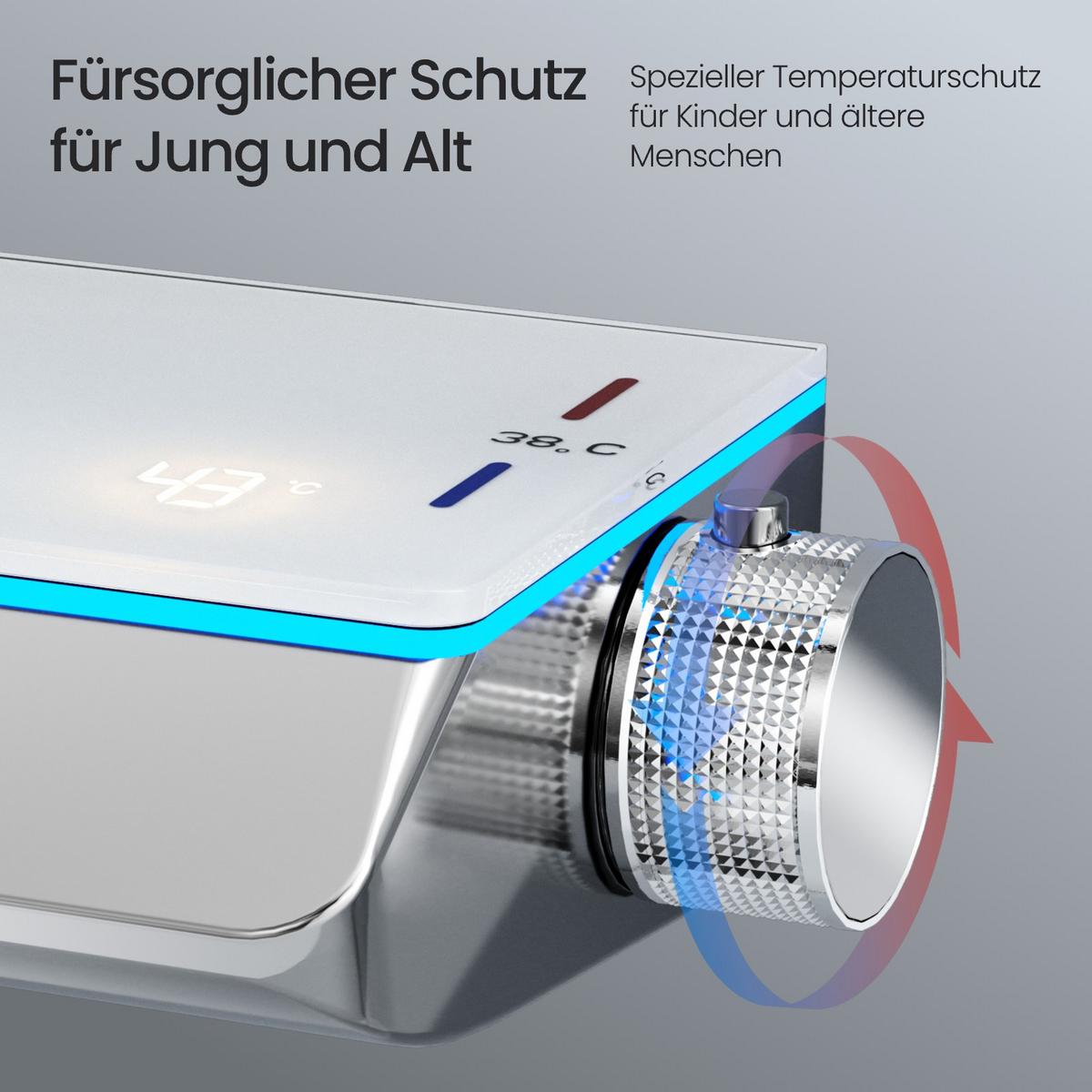 ÜBERKOPFBRAUSESET mit Thermostat Chrom 3 Strahlarten 110/37,5/42 cm - Chromfarben, Metall (37.5/110/42cm) - EMKE