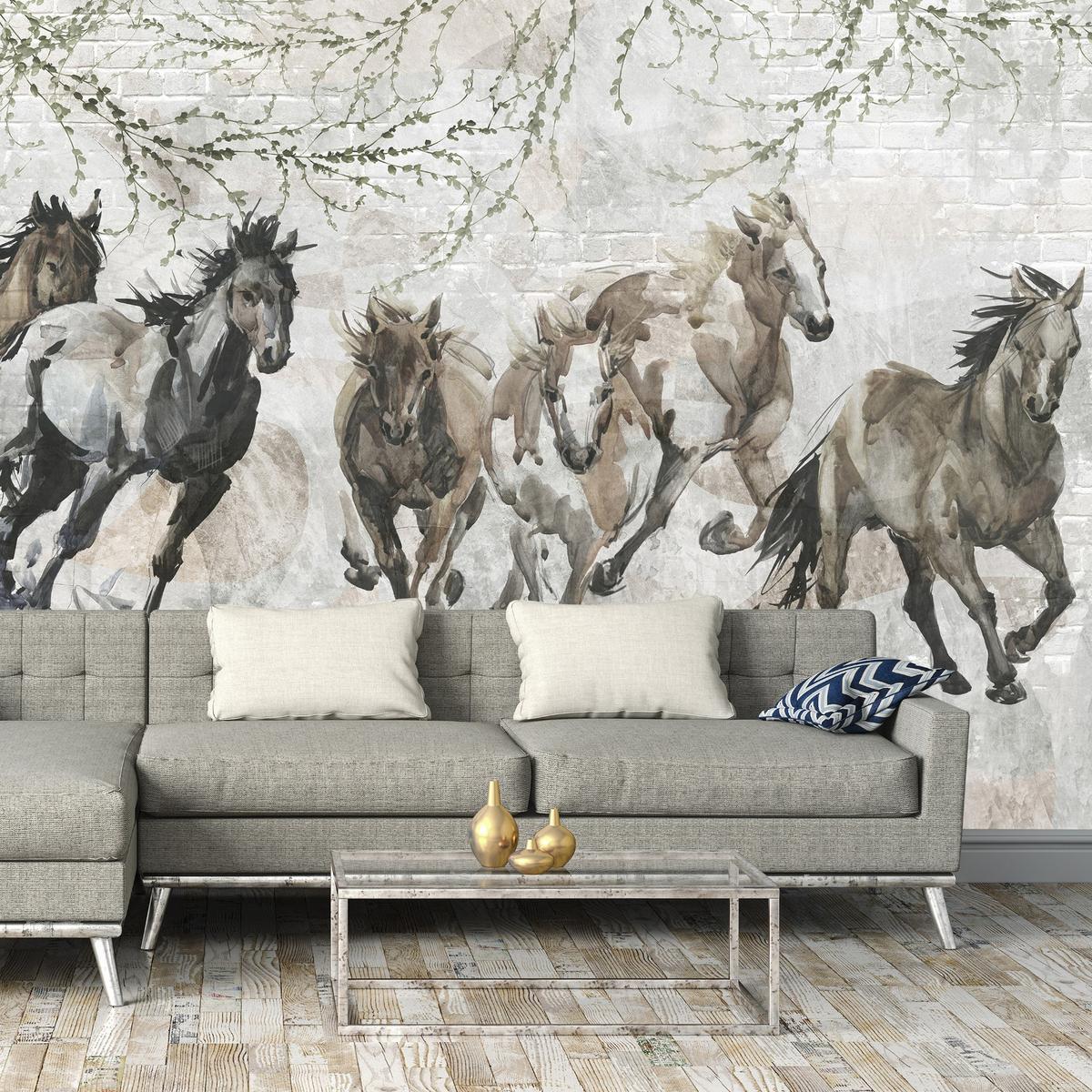 FOTOTAPETE Pferde Vintage Grau 416x254 cm - Multicolor, Textil (416/254cm) - Wallarena