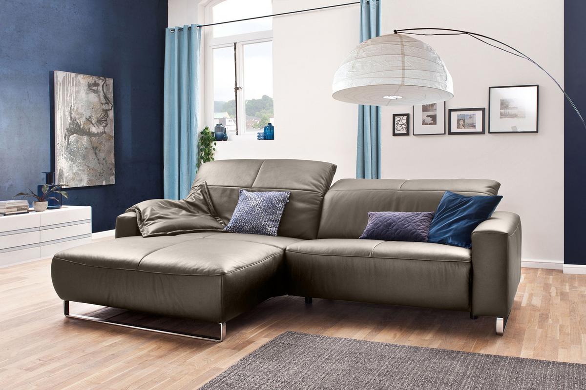 ECKSOFA YORK Lavagrau Leder - Greige/Silberfarben, Leder (284/180cm) - KAWOLA