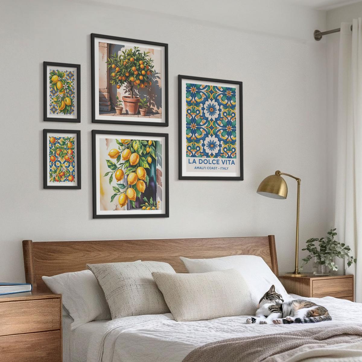 BILDER SET 5er Set - 50x50 cm & 20x30 cm & 40x60 cm Schwarzer Rahmen - Zitronenlimonade blaue Tür - Schwarz, Kunststoff (40/60cm) - TULUP