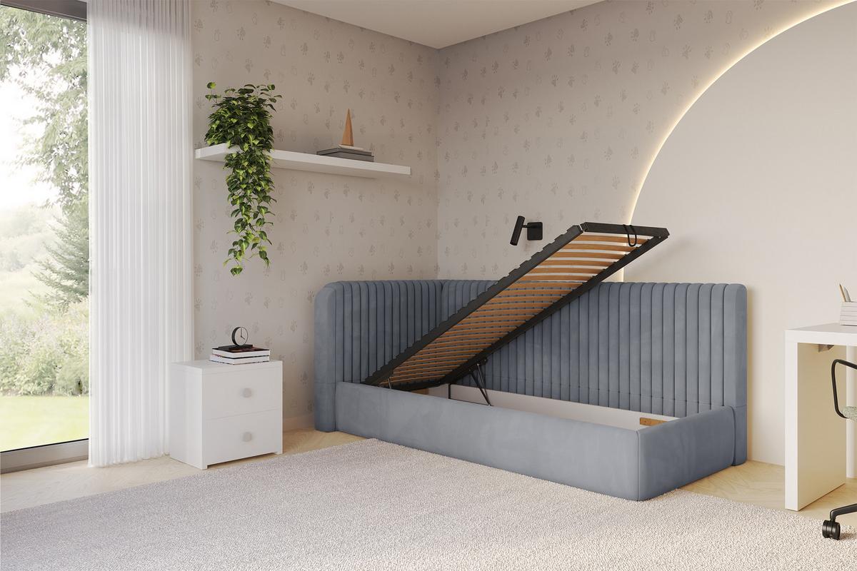 EINZELLBETT Jugendbett mit Bettkasten, Rechts - AURY 100x200 Grau - Blaugrau, Holzwerkstoff/Textil (100/200cm) - ALTDECOR