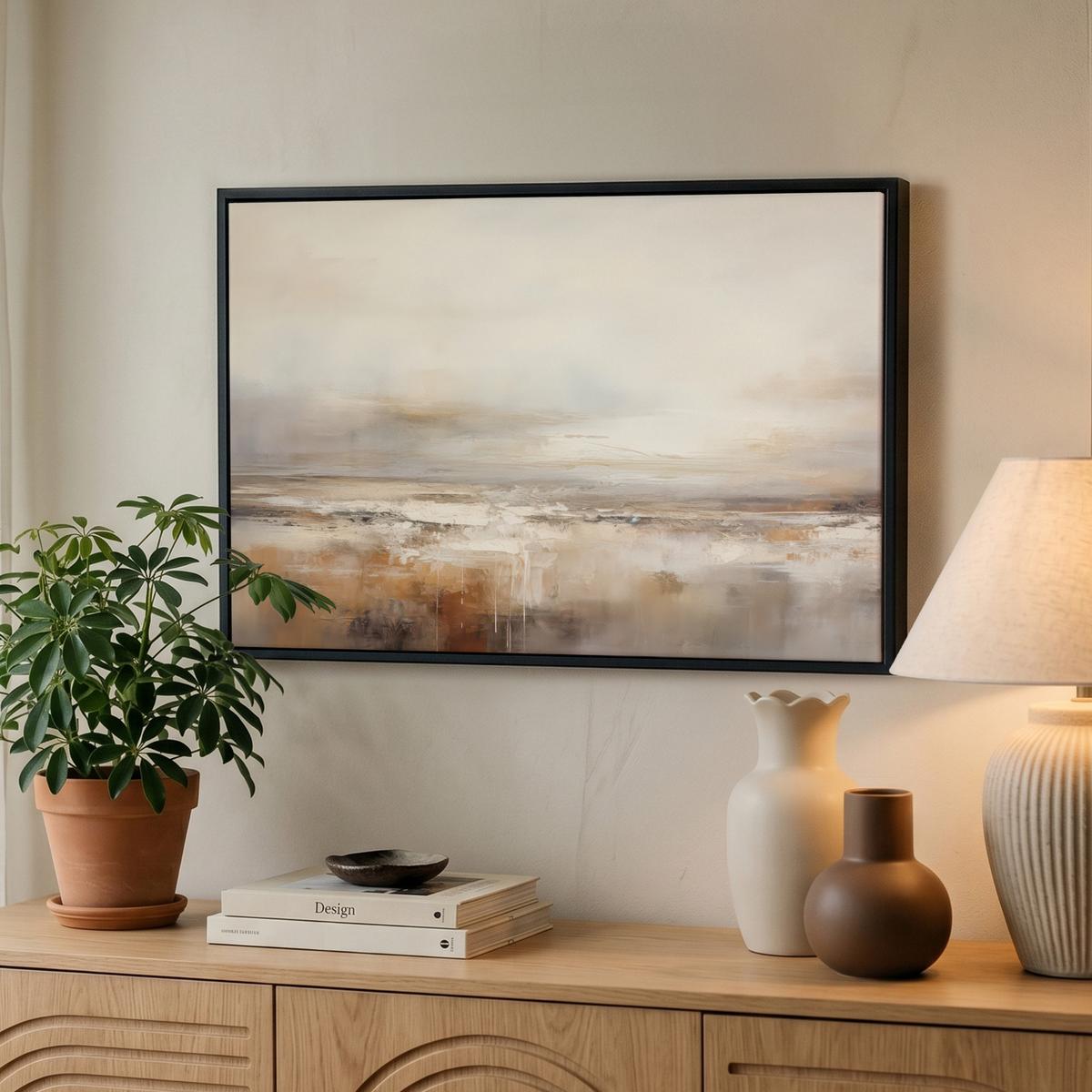 LEINWAND Bilder mit Rahmen - Kunst - Industriell - Grau - Braun - Abstrakt - 60x40 - Sandfarben, Textil (60/40cm) - MuchoWow