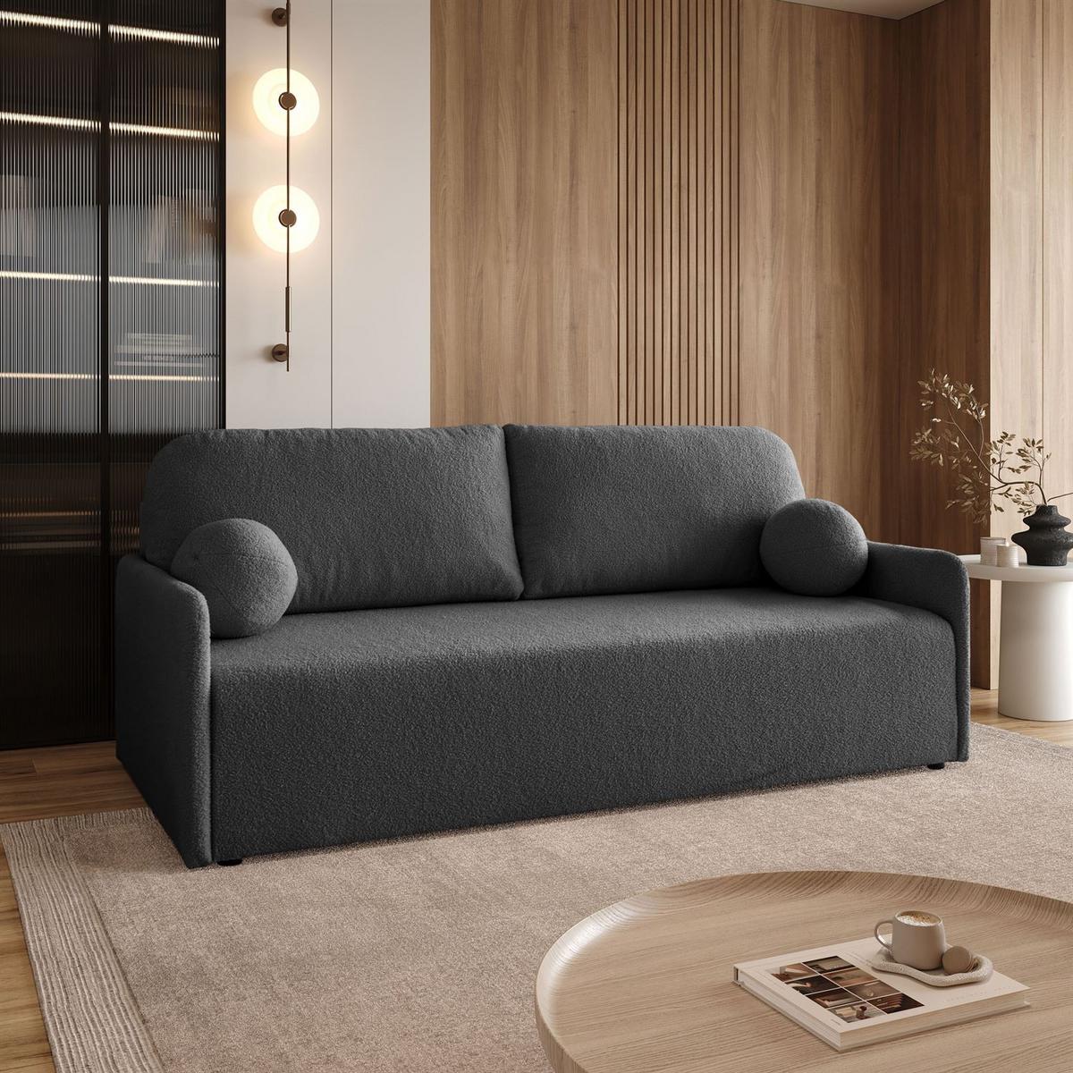 SCHLAFSOFA CUDDLE mit Schlaffunktion und Bettkasten, Quelle 92 - Dunkelgrau, Textil (207/90/90cm) - Lookway