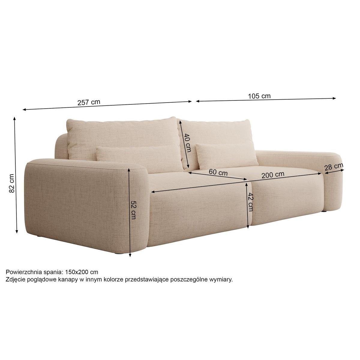 SCHLAFSOFA Carnos Creme Chenille - Creme/Schwarz, Kunststoff/Textil (257/82/105cm) - Selsey