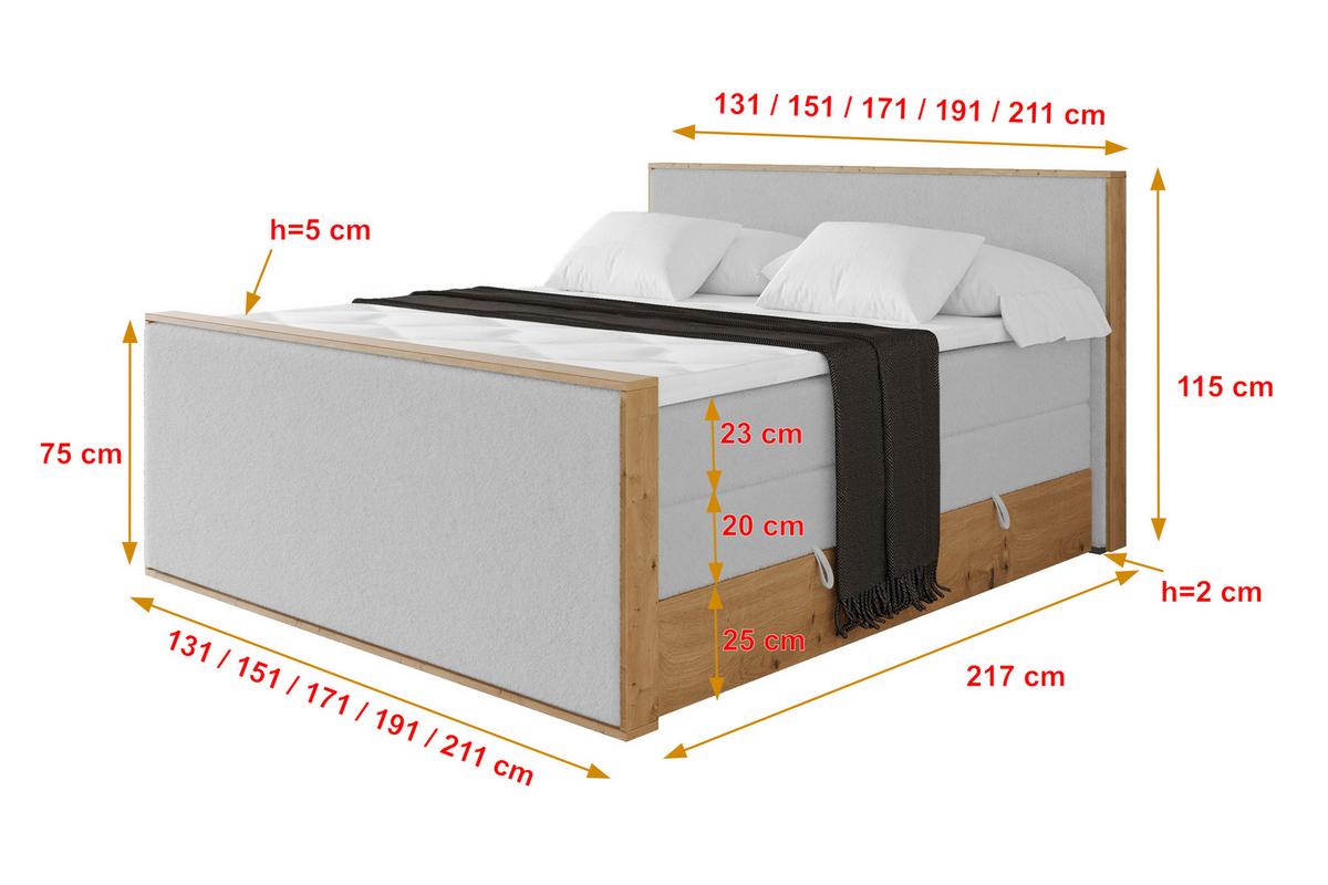 BOXSPRINGBETT LOLLI9 -Z-KING 180x200 - H3/H4 Hellgrau - Hellgrau, Holzwerkstoff (180/200cm) - ALTDECOR
