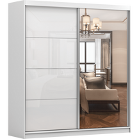 SCHWEBETÜRENSCHRANK MULTI 35 Weiß/Weiß Semigloss + Spiegel - ohne LED Beleuchtung 203 cm - Alufarben/Weiß, Glas/Holzwerkstoff (203/218/61cm) - imoebel24