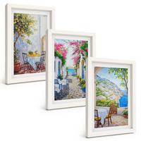 BILDER SET 3er Set - 20x30 cm Weißer Rahmen - Charmante Straßen, Pflanzen, Meer - Weiß, Kunststoff (20/30cm) - TULUP