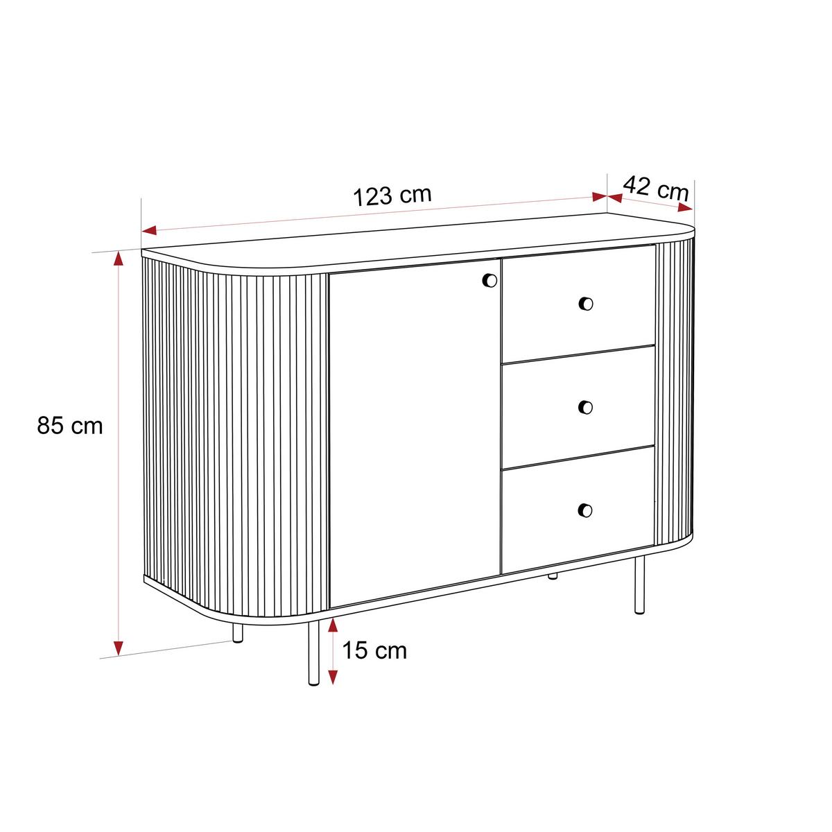 KOMMODE OVALINE 123 cm, 3 Schublade(n) Cremona-Eiche - Eichefarben, Holzwerkstoff/Metall (123/85/42cm) - Idohome