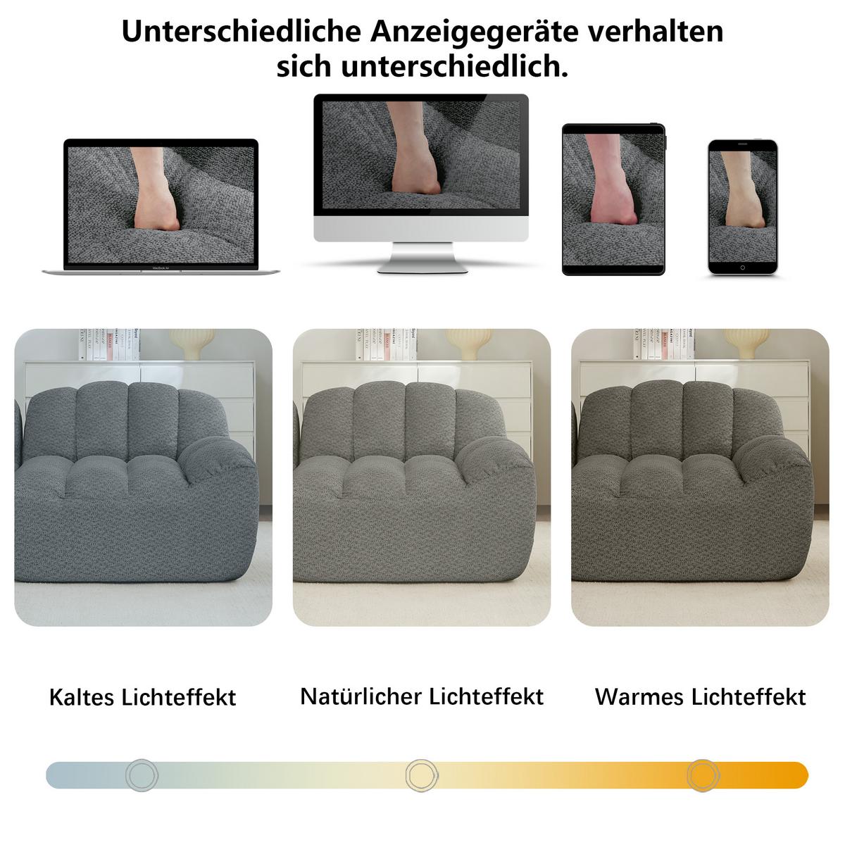 ECKSOFA aus granuliertem Fleece, frameless Lounge-Design ohne Montage - Grau, Textil (210/165cm) - Urban Meuble