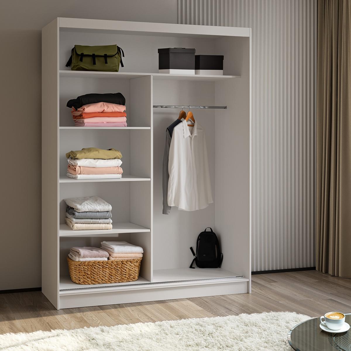 SCHWEBETÜRENSCHRANK LUCENZA 160/216/61 cm 2-türig mit Spiegel Weiß - Weiß, Holzwerkstoff (160/216/61cm) - MASSENO