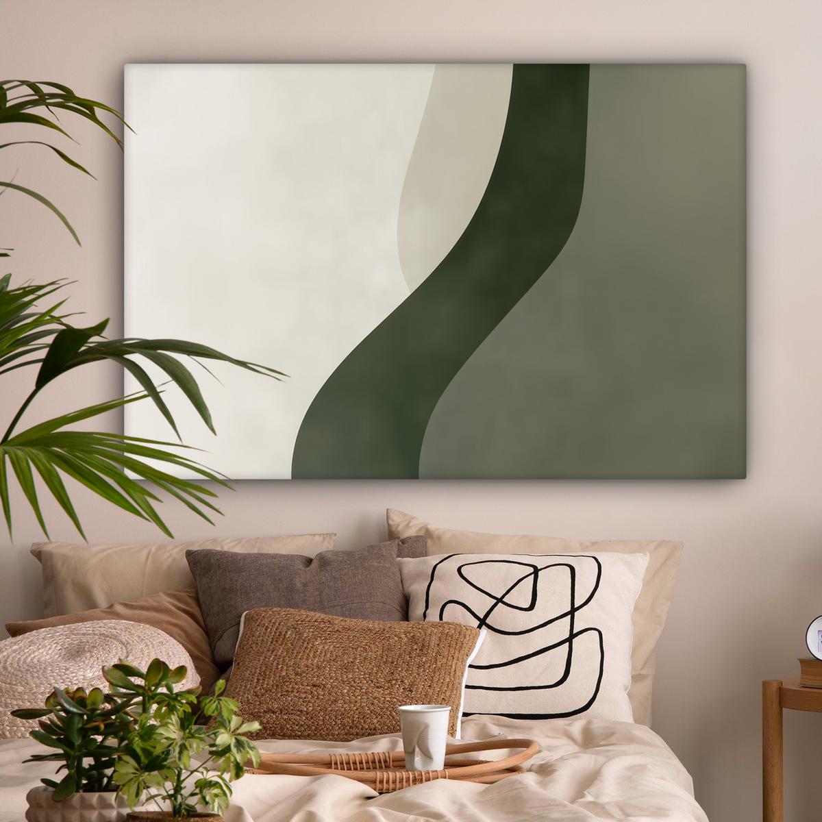 LEINWANDBILD Japandi - Grün - Abstrakt - Modern Groß 140x90 cm - Salbeigrün, Textil (140/90cm) - MuchoWow