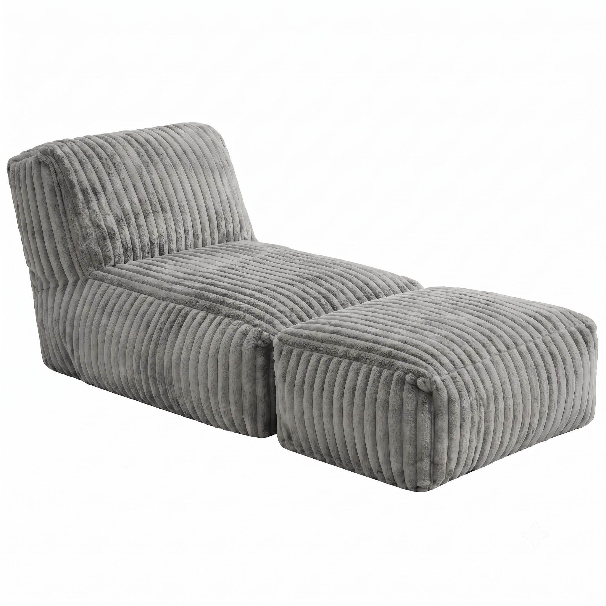 SESSEL MIT HOCKER aus Kordsamt modular und ergonomisch gepolstert - Hellgrau, Textil (160/66/80cm) - Urban Meuble