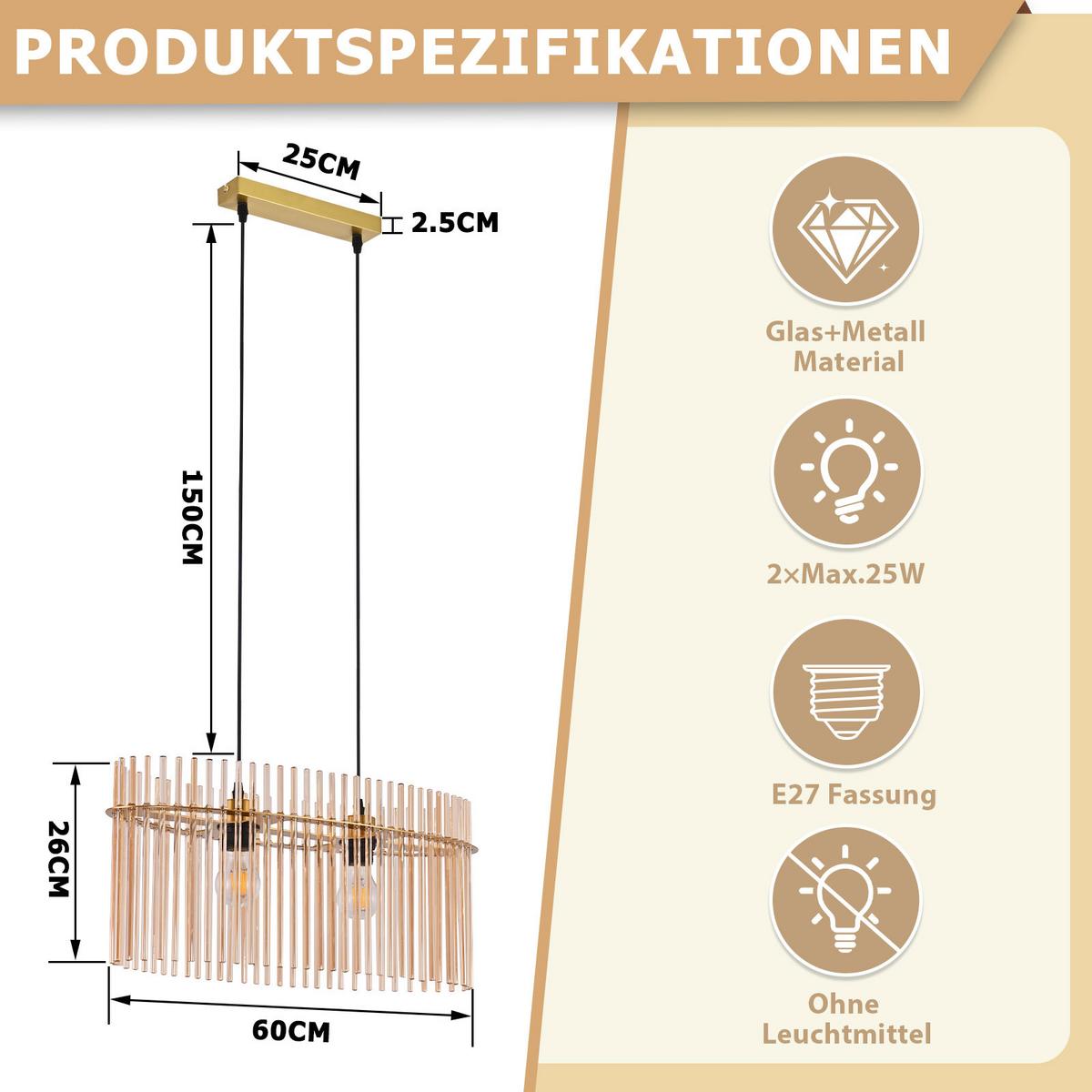 PENDELLEUCHTE Ivy 25/60/150 cm - Goldfarben, Glas (25/60/150cm) - ZMH