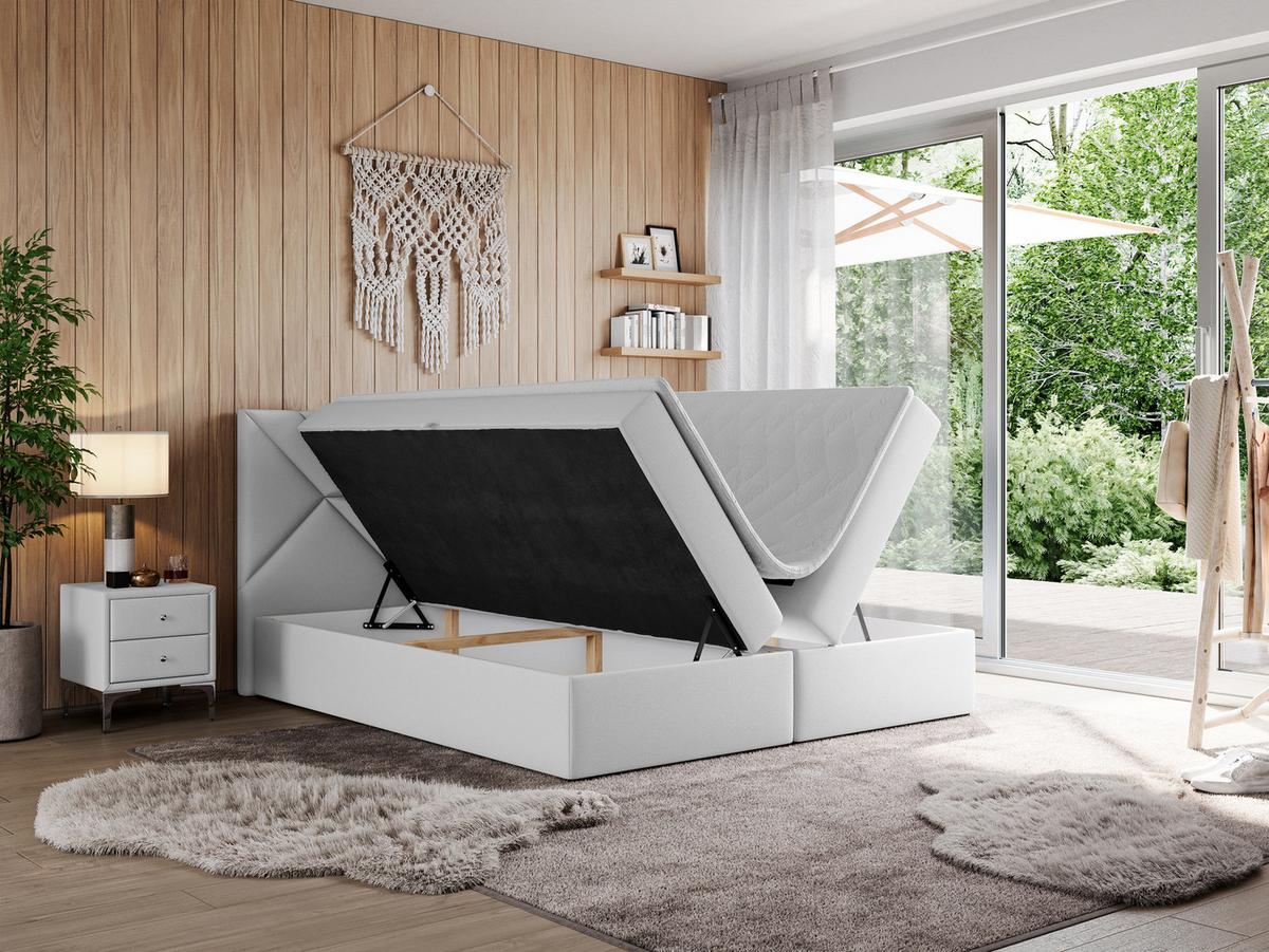 BOXBETT NEOMI 160/200 - Weiß Kunstleder - H3 - Visco - Weiß, Holz/Textil (160/200cm)