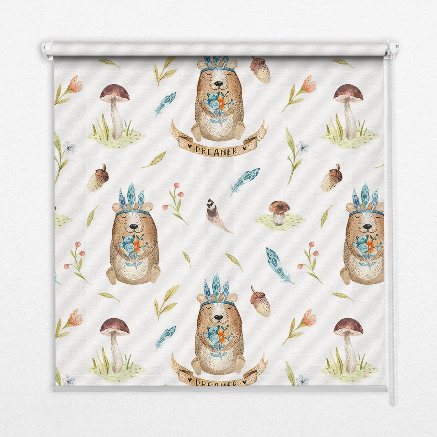 INNENROLLO - Fensterrollo - Rollo - 130x140 cm - Teddybären und Pflanzen - Braun, Kunststoff (130/140/0.5cm) - TULUP