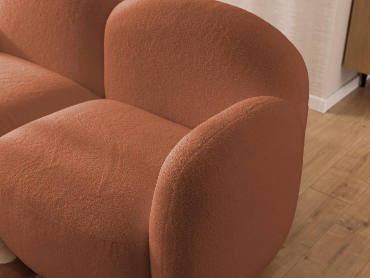 ECKSOFA Nuvola mit abgerundetem Design Terrakotta Bouclé-Stoff - Ottomane Links - Terracotta/Schwarz, Holz/Kunststoff (268/146cm) - S-Style Möbel