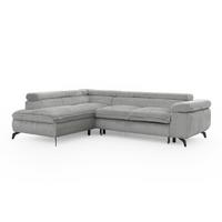 ECKSOFA mit Schlaffunktion und Bettkasten Bonnie aus Hellgrau Cord-Stoff mit verstellbaren Kopfstützen und Armlehne - Ottomane links - Hellgrau/Schwarz, Holz/Textil (275/210cm) - S-Style Möbel