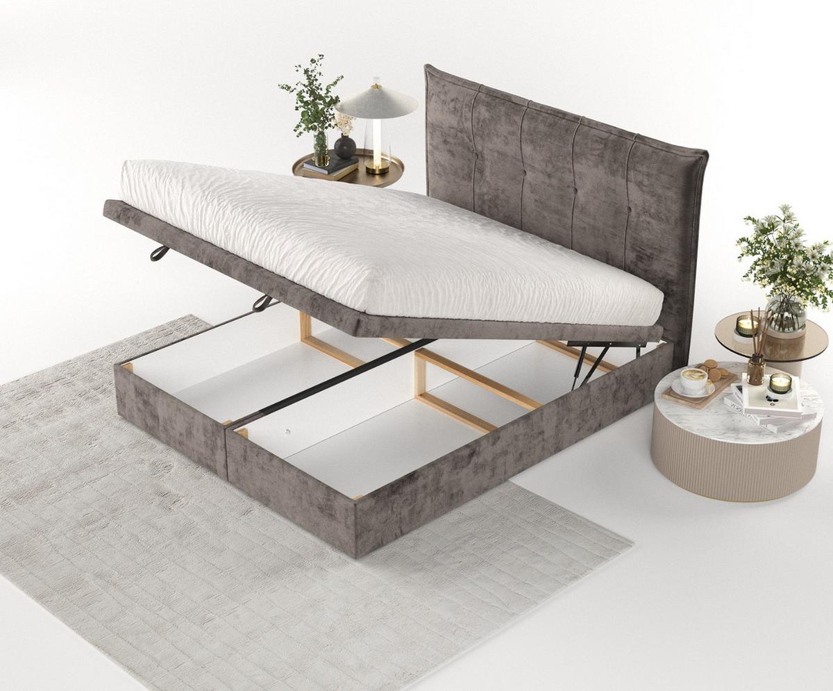 POLSTERBETT Liano mit Stauraum 140/200 cm Braun im Lotta Stoff - Schwarz/Braun, Holz/Holzwerkstoff (140/200cm) - AltaBeds