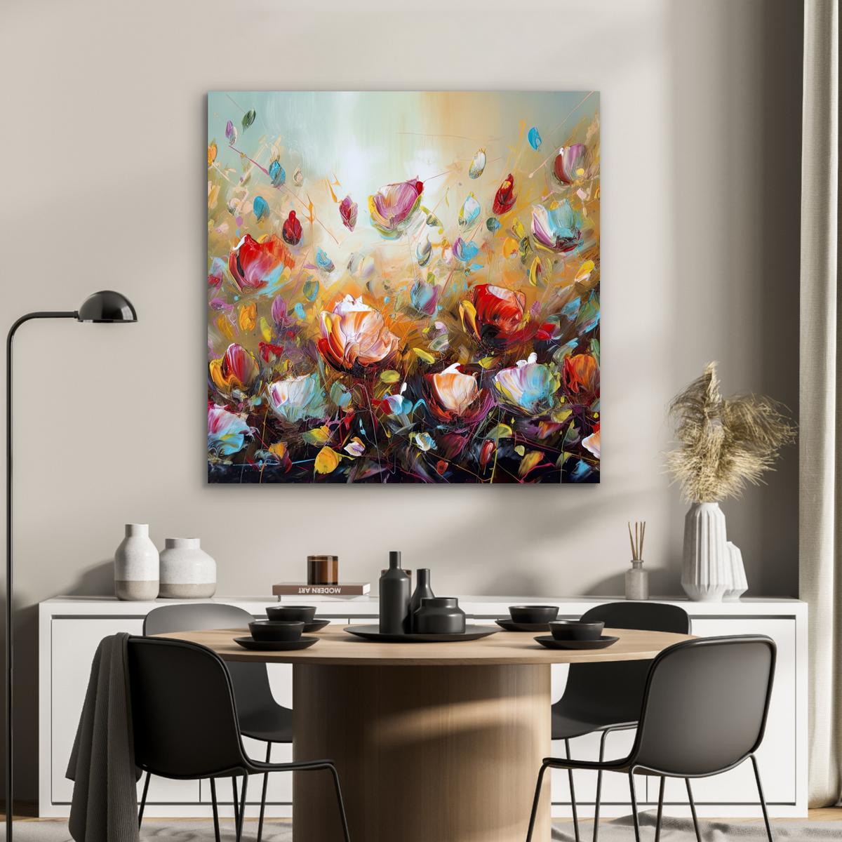 METALLBILD Blumen - Kunst - Natur - Ölgemälde 90x90 cm - Multicolor, Metall (90/90cm) - MuchoWow