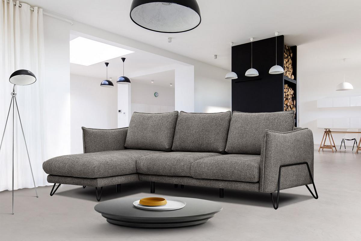 ECKSOFA HOSTEN 4-Sitzer, braun - Schwarz/Braun, Holzwerkstoff/Textil (158/269cm) - Wozimo