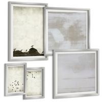 BILDER SET 5er Set - 50x50 cm & 20x30 cm & 40x60 cm Silberner Rahmen - Minimalistische Vögel im Flug - Silberfarben, Kunststoff (40/60cm) - TULUP