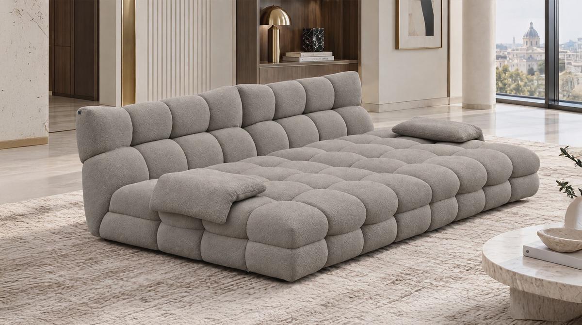 BIG SOFA AMIA Grau Bouclé - Greige/Schwarz, Kunststoff/Textil (290/86/178cm) - KAWOLA