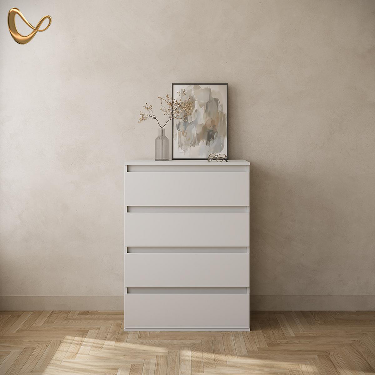 KOMMODE Garda Weiß 74 x 99.6 cm mit 4 Schubladen - Weiß, Holzwerkstoff (74/99.6/40cm) - Livinity®