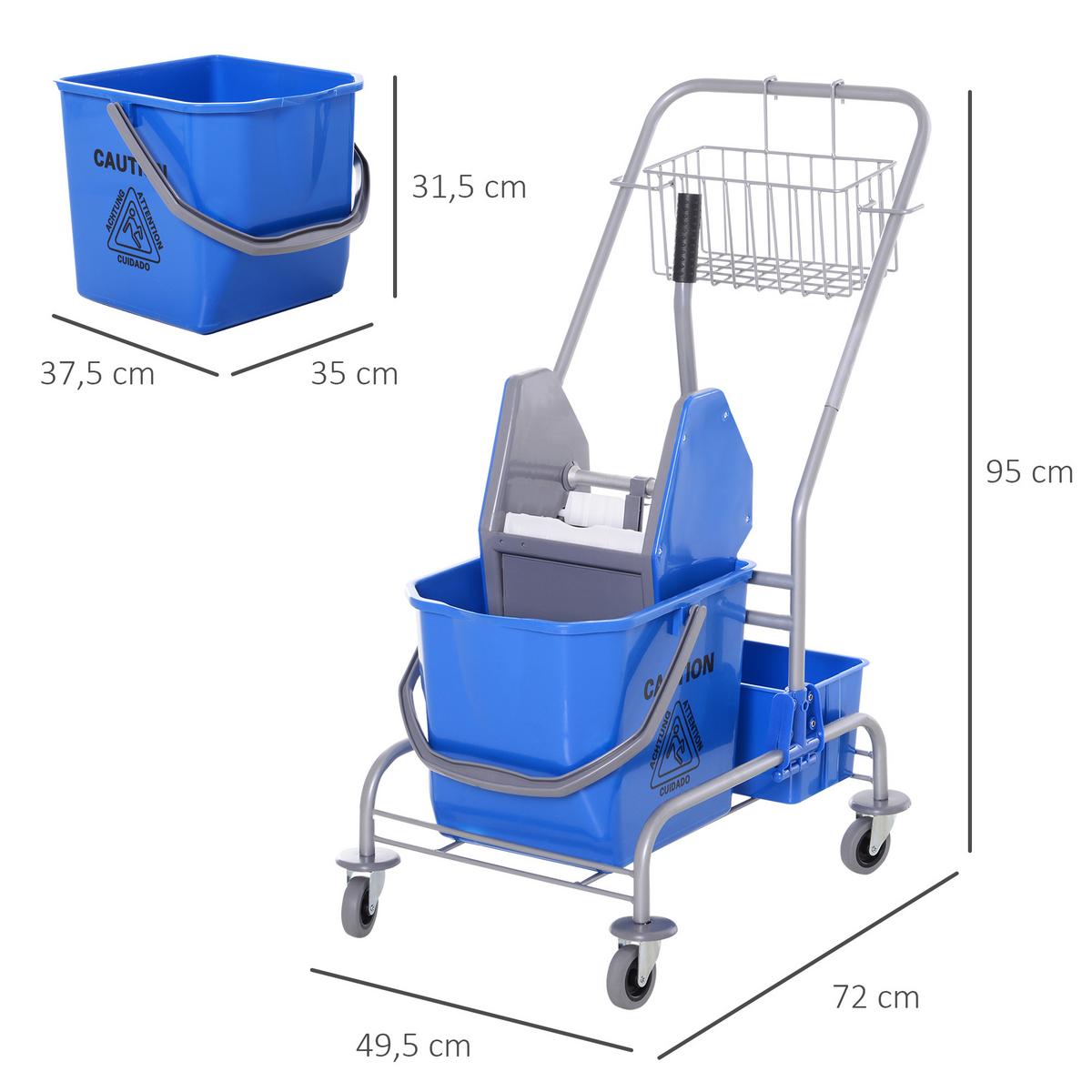 PUTZWAGEN Kunststoff Metall Blau - Blau, Kunststoff/Metall (49.5/95/72cm) - HOMCOM