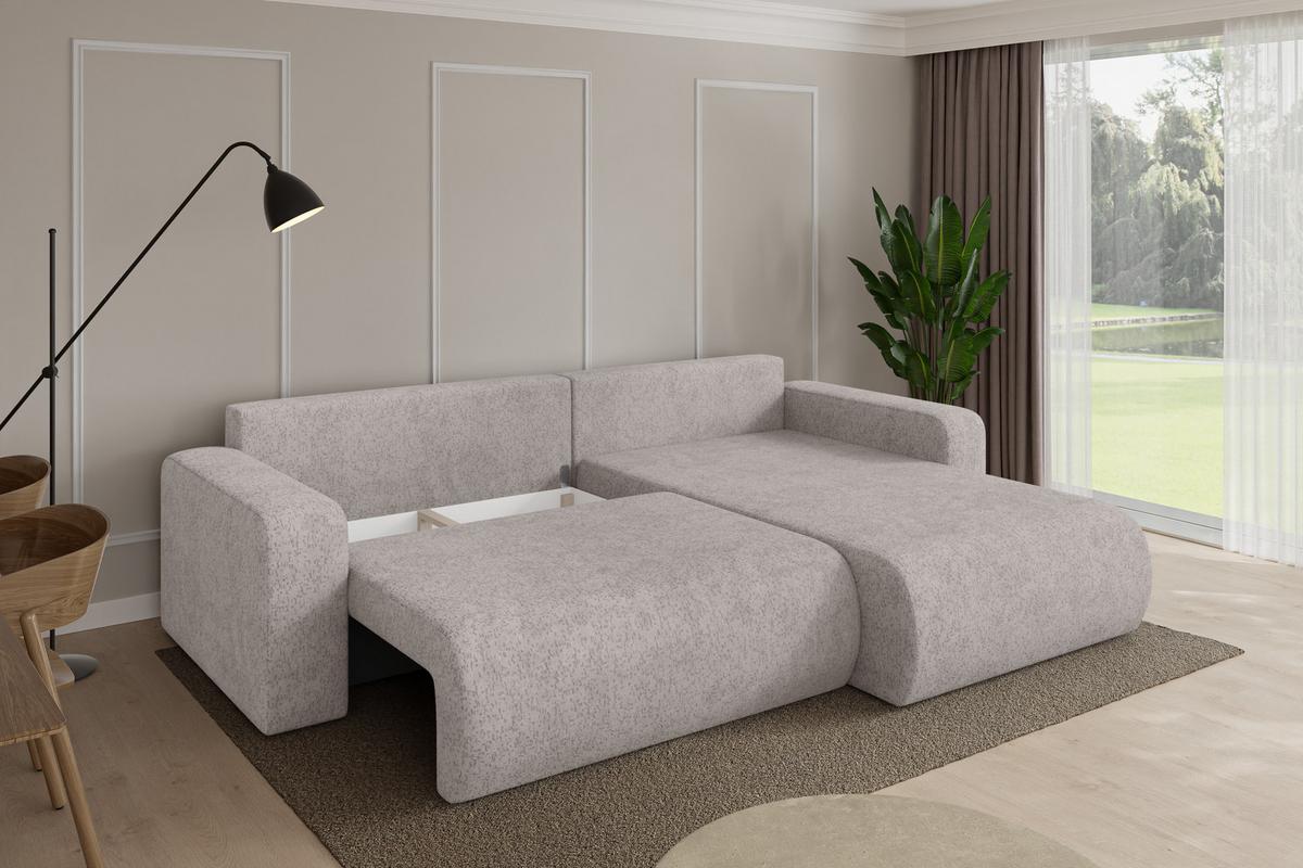 ECKSOFA mit Schlaffunktion Ottomane Rechts BERY-L 276x193x88 Hellgrau Velours - Hellgrau/Schwarz, Holzwerkstoff/Kunststoff (276/193cm) - ALTDECOR