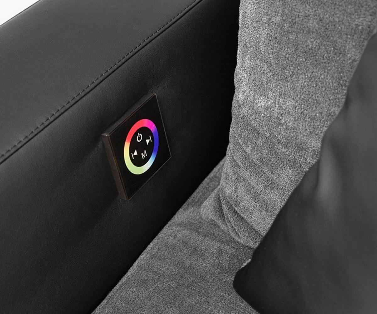 MULTIMEDIA-ECKSOFA Soundsystem RGB-LED Beleuchtung Bluetooth USB AUX-in,seitenverkehrt montierbar B322/T190/H88cm,Kunstleder Schwarz-Mikrof.Grau/15411 - Chromfarben/Schwarz, Kunststoff/Textil (322/88/190cm) - luma-home