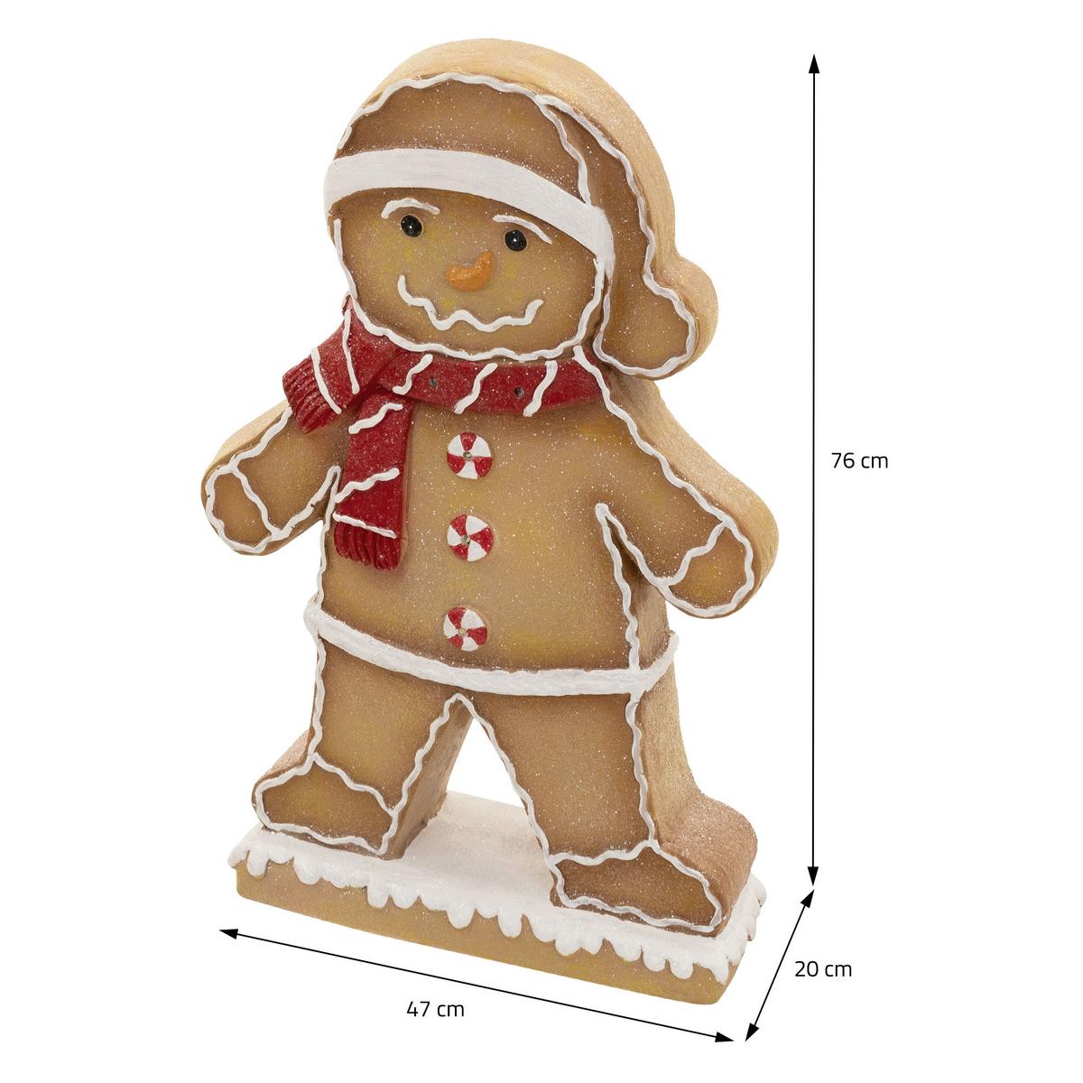 LEBKUCHENMANN-FIGUR mit Mütze & Schal 76 cm Weihnachtsdeko Innen mit LED-Beleuchtung - Braun, Stein (47/76/20cm) - ECD-Germany