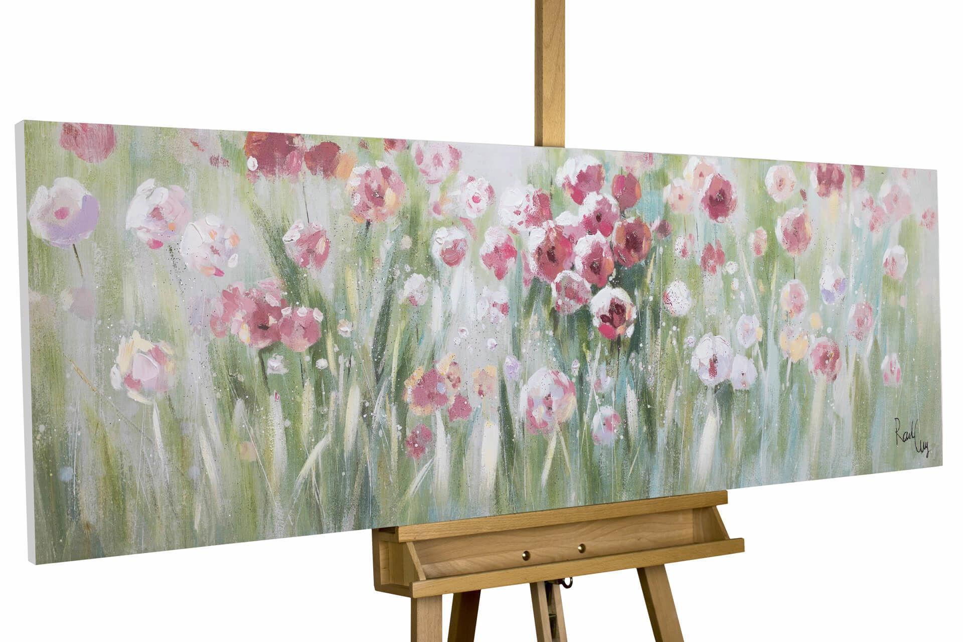 ACRYLBILD HANDGEMALT 150/50 cm - Pink/Grün, Holz/Textil (150/50cm) - KUNSTLOFT