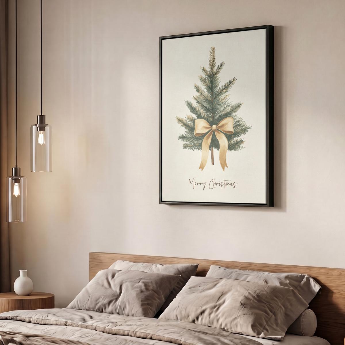 LEINWAND Bilder mit Rahmen - Weihnachtsbaum - Weihnachten - Frohe Weihnachten - Beige - 50x70 - Sandfarben, Textil (50/70cm) - MuchoWow