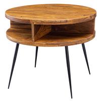 COUCHTISCH Sheesham Massivholz Metall, Ablagefunktion, 60x45x60 cm, Braun Rund - Schwarz/Braun, Holz/Metall (60/60/45cm) - KADIMA DESIGN