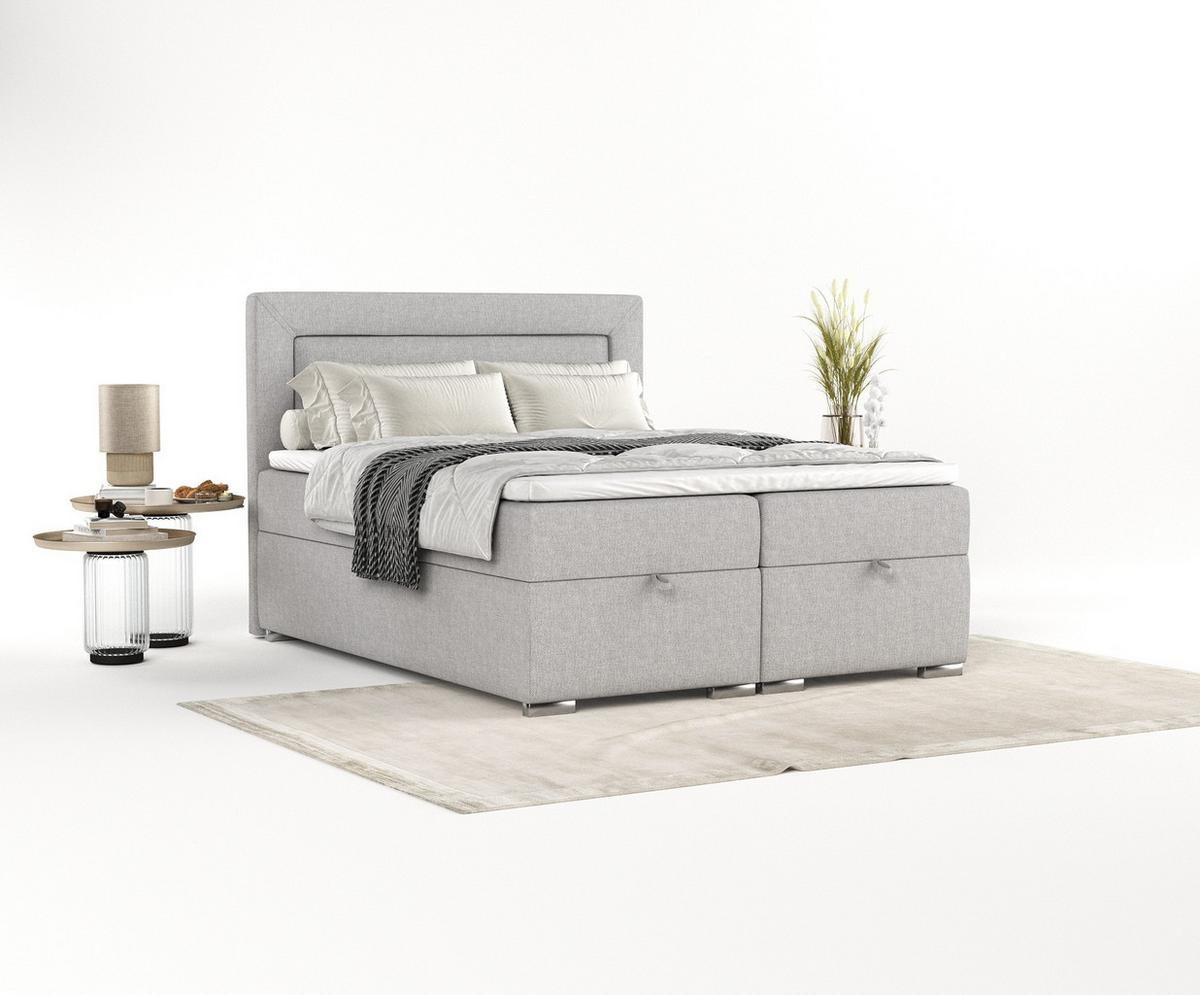 BOXBETT Lontano 120/200 cm Graubeige im Megan Stoff - Chromfarben/Grau, Holz/Holzwerkstoff (120/200cm) - AltaBeds