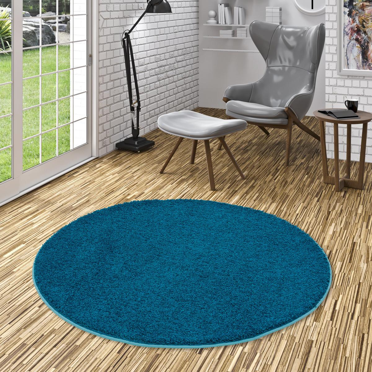 LUXUS HOCHFLOR LANGFLOR TEPPICH MILANO RUND - Petrol, Textil (160/160cm) - Snapstyle