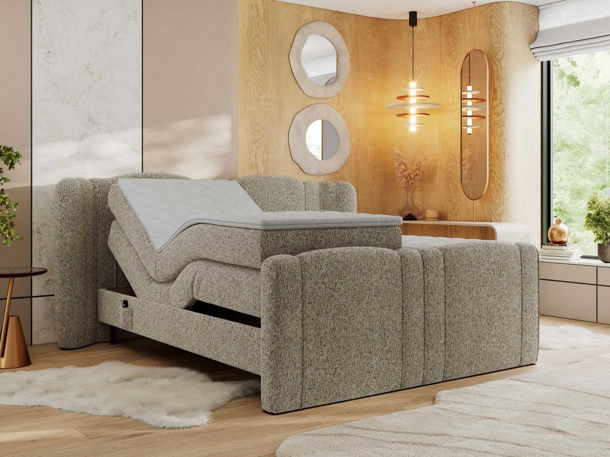 BOXBETT FORTINA 140/200 - Dunkelbeige Struktur - H4 - Cappuccino, Holz/Textil (140/200cm) - MKS