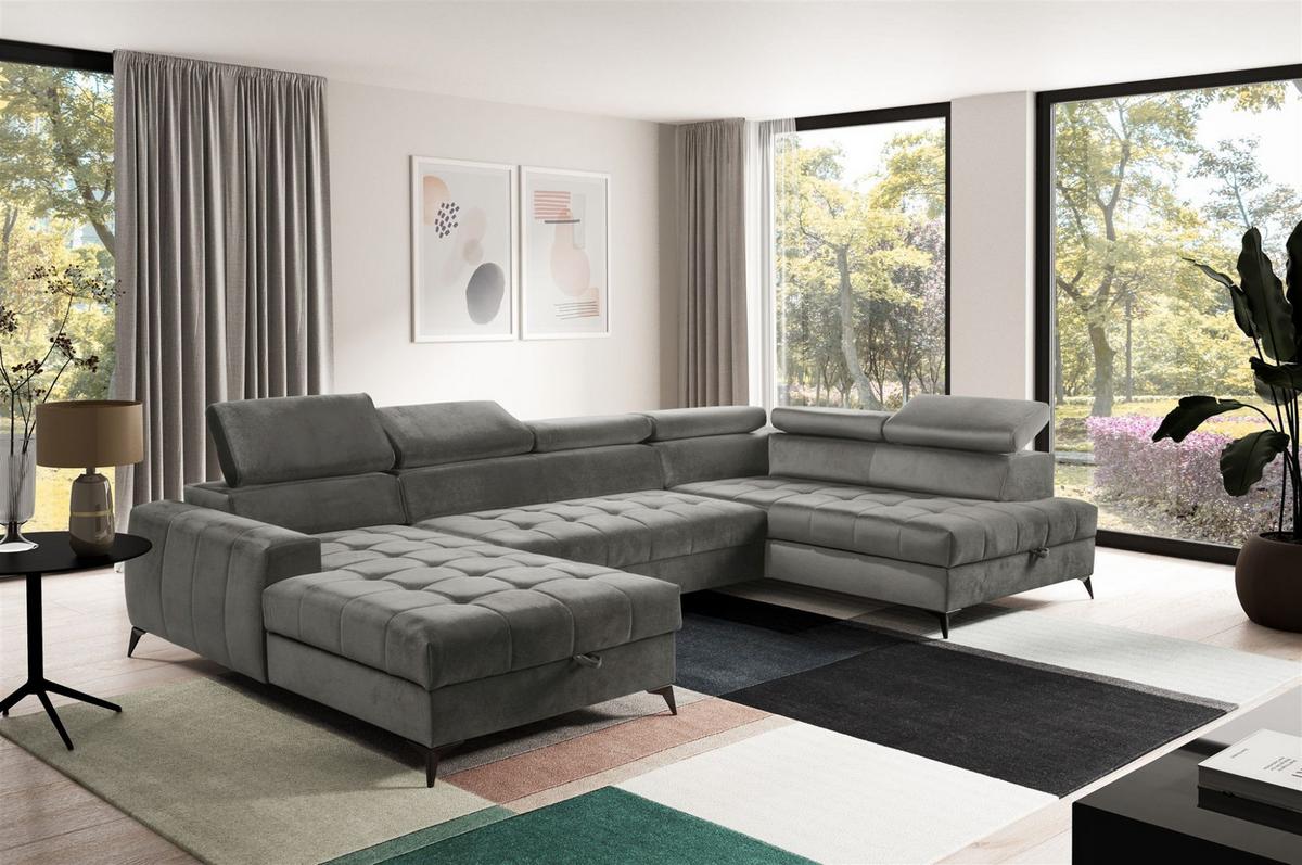 WOHNLANDSCHAFT Agnesa In Salvador - Grau, Holzwerkstoff/Textil (345/95/200cm) - Fun Möbel